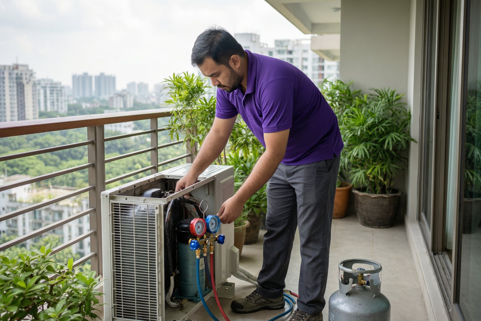 AC Compressor Fitting With Gas